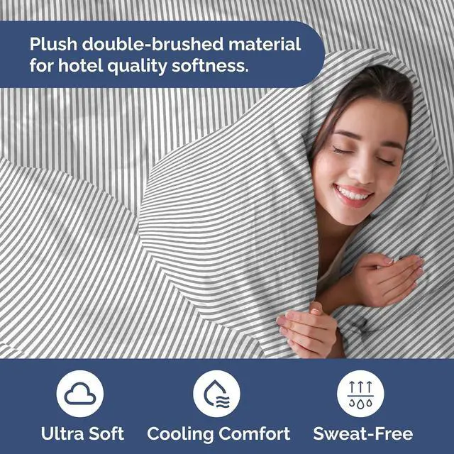 Alt view image 3 of 7 - Duvet Cover Full Size Set - Extra Soft Full Duvet Cover 80" x 90" with 2 Pillow Shams for Women, Men, Kids & Teens - Hotel Luxury w/ Zipper Closures & Ties - Comfy, Cozy & Breathable (Grey Stripes)