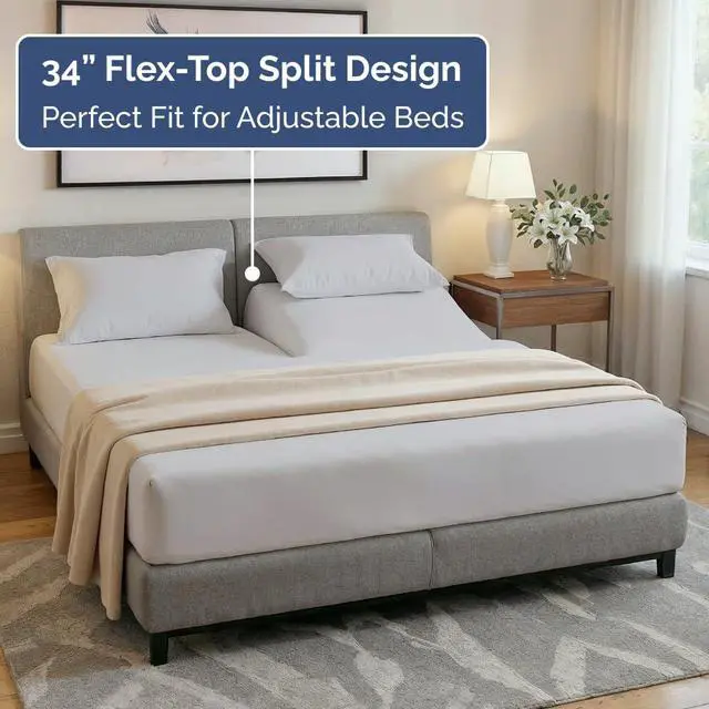 Alt view image 3 of 7 - Flex Top Split Head King 4 Piece Sheet Set - Ultra-Soft, Breathable & Cooling Bed Sheets Set - Hotel Luxury Bedding for Women & Men with Deep Pockets - Wrinkle and Fade Free - Oeko-Tex - French Grey