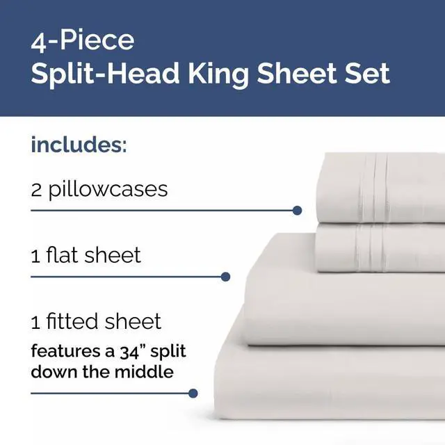 Alt view image 2 of 7 - Flex Top Split Head King 4 Piece Sheet Set - Ultra-Soft, Breathable & Cooling Bed Sheets Set - Hotel Luxury Bedding for Women & Men with Deep Pockets - Wrinkle and Fade Free - Oeko-Tex - French Grey