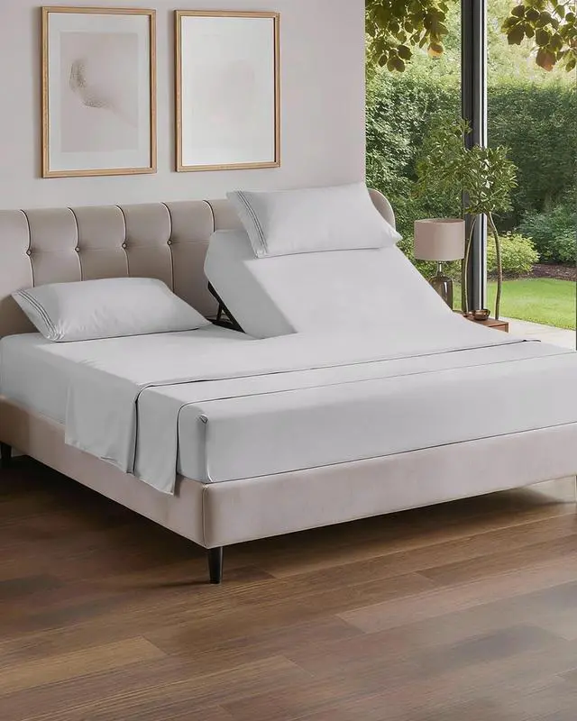 Main image of Flex Top Split Head King 4 Piece Sheet Set - Ultra-Soft, Breathable & Cooling Bed Sheets Set - Hotel Luxury Bedding for Women & Men with Deep Pockets - Wrinkle and Fade Free - Oeko-Tex - French Grey