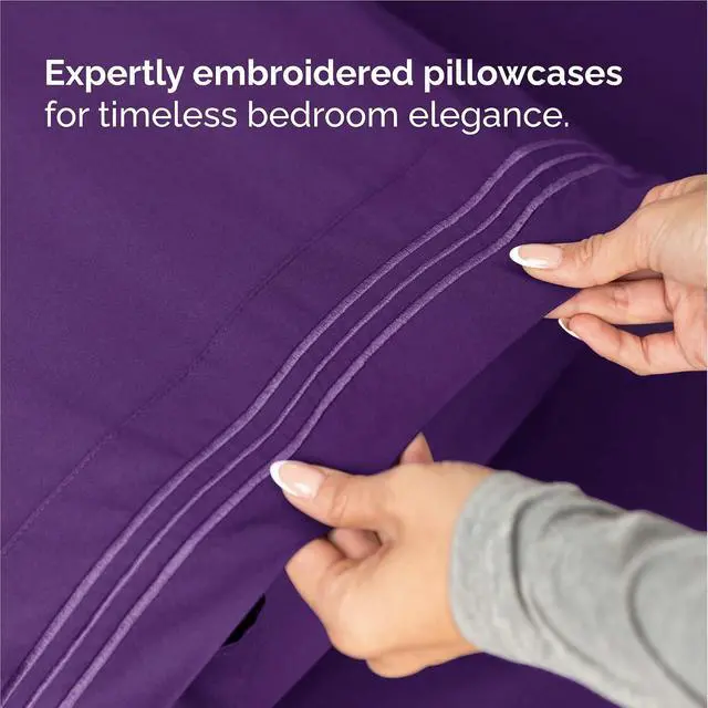 Alt view image 6 of 7 - Full Size 4 Piece Sheet Set - Comfy Breathable & Cooling Sheets - Hotel Luxury Bed Sheets for Women & Men - Deep Pockets, Easy-Fit, Extra Soft and Wrinkle Free Sheets - Purple Oeko-Tex Bed Sheet Set
