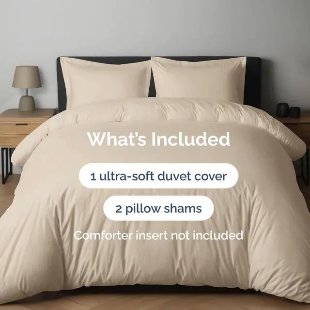 Alt view image 2 of 7 - Duvet Cover Full Size Set - Extra Soft Full Duvet Cover 80" x 90" with 2 Pillow Shams for Women, Men, Kids & Teens - Hotel Luxury, Easy-Care w/Zipper Closures & Ties - Comfy and Breathable (Wheat)