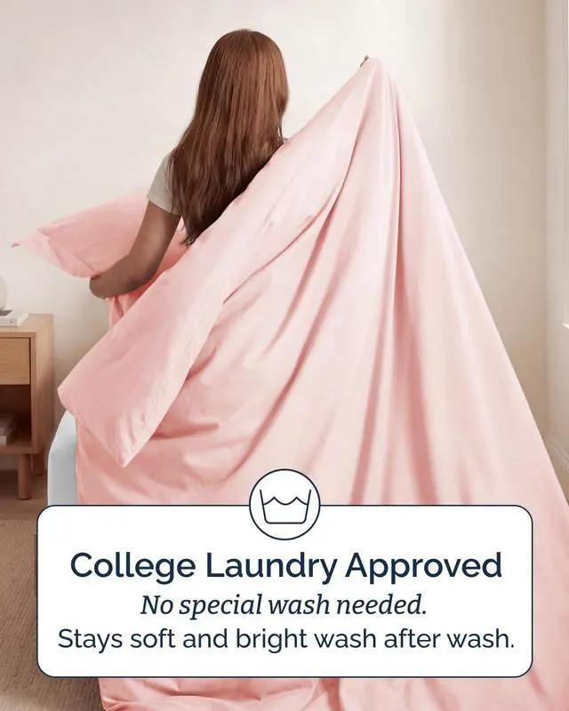 Alt view image 6 of 7 - Duvet Cover Twin/Twin XL Size Set - Extra Soft Twin/Twin XL Duvet Cover 68" x 90" with 1 Pillow Sham for Women, Men, Kids & Teens - Comfy, Easy-Care & Fade Free w/Zipper Closures & Ties (Baby Pink)
