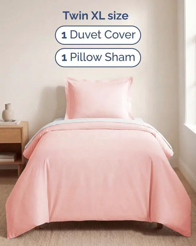 Alt view image 3 of 7 - Duvet Cover Twin/Twin XL Size Set - Extra Soft Twin/Twin XL Duvet Cover 68" x 90" with 1 Pillow Sham for Women, Men, Kids & Teens - Comfy, Easy-Care & Fade Free w/Zipper Closures & Ties (Baby Pink)