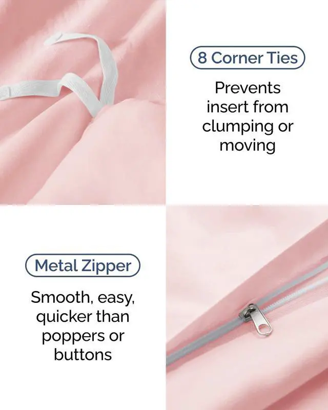 Alt view image 5 of 7 - Duvet Cover Twin/Twin XL Size Set - Extra Soft Twin/Twin XL Duvet Cover 68" x 90" with 1 Pillow Sham for Women, Men, Kids & Teens - Comfy, Easy-Care & Fade Free w/Zipper Closures & Ties (Baby Pink)