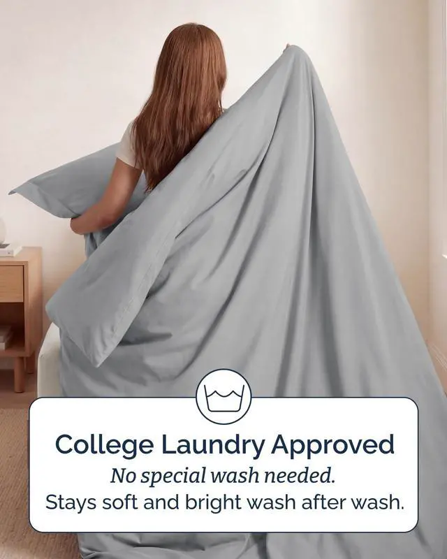 Alt view image 6 of 7 - Duvet Cover Twin/Twin XL Size Set - Extra Soft Twin/Twin XL Duvet Cover 68" x 90" with 1 Pillow Sham for Women, Men, Kids & Teens - Comfy, Easy-Care & Fade Free w/Zipper Closures & Ties (Steel Blue)