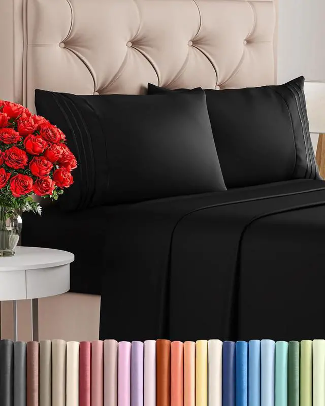 Main image of Cal King Size 4 Piece Sheet Set - Comfy Breathable & Cooling Sheets - Hotel Luxury Bed Sheets for Women & Men - Deep Pockets, Easy-Fit, Extra Soft & Wrinkle Free Sheets - Black Oeko-Tex Bed Sheet Set