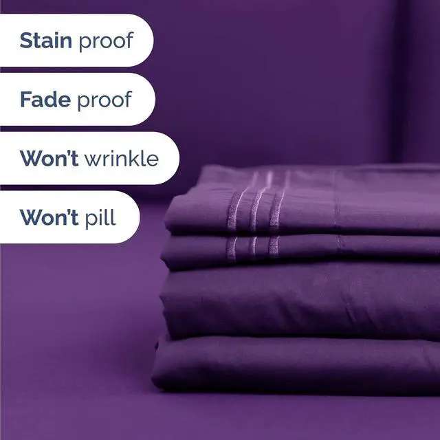 Alt view image 5 of 7 - Queen Size 4 Piece Sheet Set - Comfy Breathable & Cooling Sheets - Hotel Luxury Bed Sheets for Women & Men - Deep Pockets, Easy-Fit, Extra Soft & Wrinkle Free Sheets - Purple Oeko-Tex Bed Sheet Set