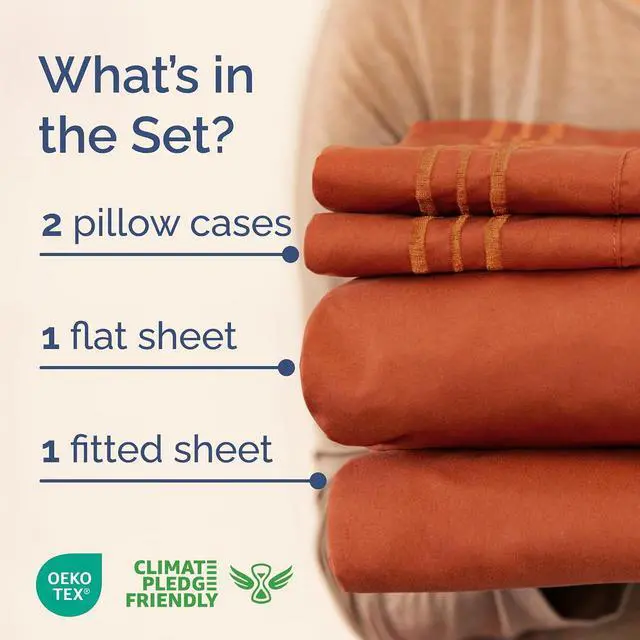 Alt view image 2 of 7 - Cal King Size 4 Piece Sheet Set - Comfy Breathable & Cooling Sheets - Hotel Luxury Bed Sheets for Women & Men - Deep Pockets, Easy-Fit, Soft & Wrinkle Free Sheets - Terracotta Oeko-Tex Bed Sheet Set