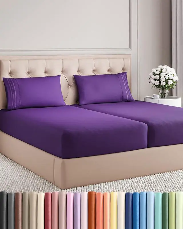 Main image of Split King Size 5 Piece Sheet Set - Comfy Breathable & Cooling Sheets - Hotel Luxury Bed Sheets for Women & Men - Deep Pockets, Easy-Fit, Soft and Wrinkle Free Sheets - Purple Oeko-Tex Bed Sheet Set