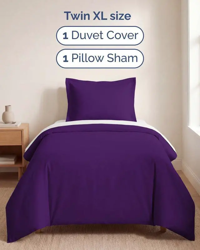 Alt view image 3 of 7 - Duvet Cover Twin/Twin XL Size Set - Extra Soft Twin/Twin XL Duvet Cover 68" x 90" with 1 Pillow Sham for Women, Men, Kids & Teens - Comfy, Easy-Care & Fade Free with Zipper Closures and Ties (Purple)