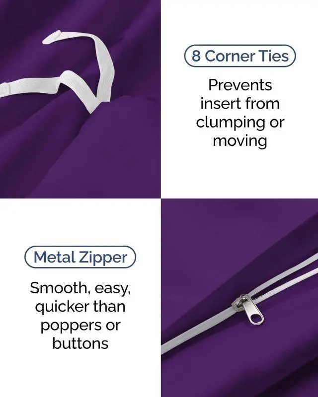 Alt view image 5 of 7 - Duvet Cover Twin/Twin XL Size Set - Extra Soft Twin/Twin XL Duvet Cover 68" x 90" with 1 Pillow Sham for Women, Men, Kids & Teens - Comfy, Easy-Care & Fade Free with Zipper Closures and Ties (Purple)