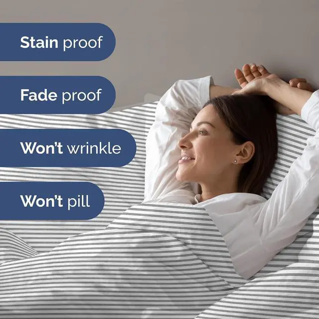 Alt view image 5 of 7 - Duvet Cover Full Size Set - Extra Soft Full Duvet Cover 80" x 90" with 2 Pillow Shams for Women, Men, Kids & Teens - Hotel Luxury w/ Zipper Closures & Ties - Comfy, Cozy & Breathable (Grey Stripes)