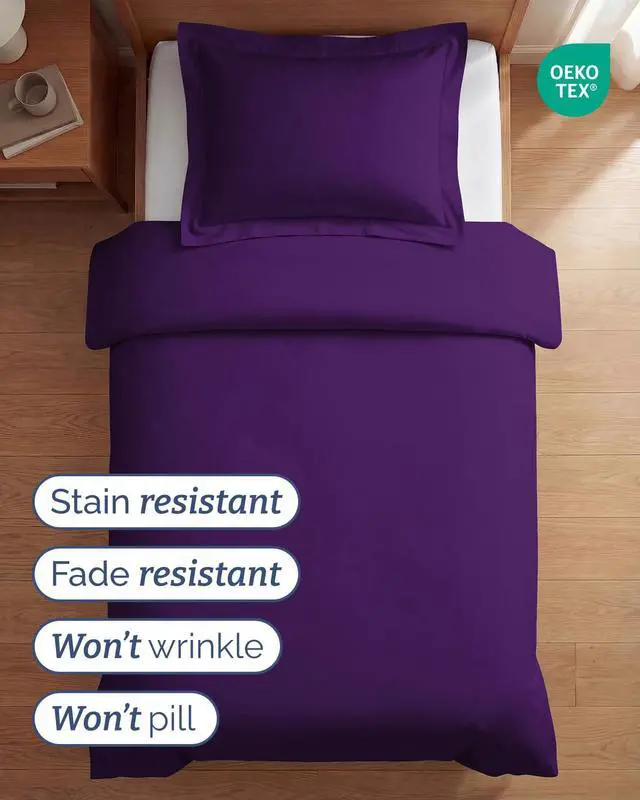 Alt view image 4 of 7 - Duvet Cover Twin/Twin XL Size Set - Extra Soft Twin/Twin XL Duvet Cover 68" x 90" with 1 Pillow Sham for Women, Men, Kids & Teens - Comfy, Easy-Care & Fade Free with Zipper Closures and Ties (Purple)