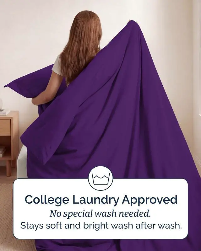 Alt view image 6 of 7 - Duvet Cover Twin/Twin XL Size Set - Extra Soft Twin/Twin XL Duvet Cover 68" x 90" with 1 Pillow Sham for Women, Men, Kids & Teens - Comfy, Easy-Care & Fade Free with Zipper Closures and Ties (Purple)