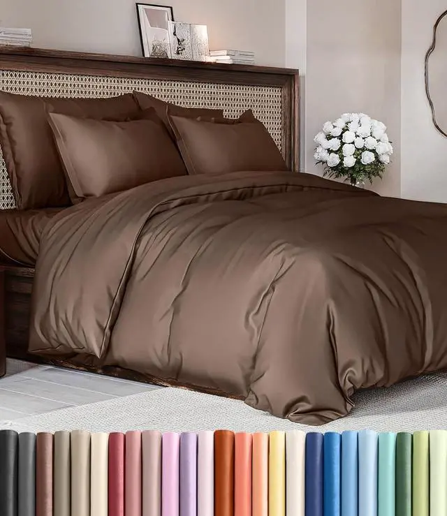 Main image of Duvet Cover King Size Set - Extra Soft King Duvet Cover 104" x 90" with 2 Pillow Shams for Women, Men, Kids & Teens - Hotel Luxury, Easy-Care w/ Zipper Closures & Ties - Comfy and Breathable (Brown)