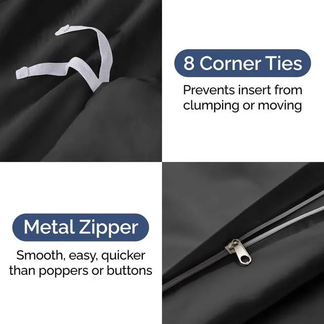 Alt view image 4 of 7 - Duvet Cover Super King Size Set - Extra Soft Super King Duvet Cover 108" x 98" with 2 Pillow Shams for Women, Men, Kids & Teens - Hotel Luxury w/ Zipper Closures & Ties - Comfy & Breathable (Black)