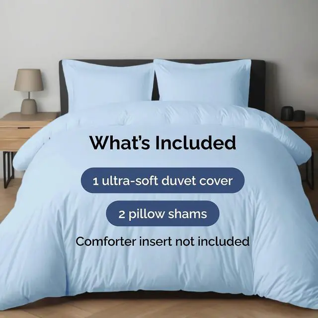 Alt view image 2 of 7 - Duvet Cover Cal King Size Set - Extra Soft Cal King Duvet Cover 104" x 98" with 2 Pillow Shams for Women, Men, Kids & Teens - Hotel Luxury w/Zipper Closures & Ties - Comfy & Breathable (Light Blue)