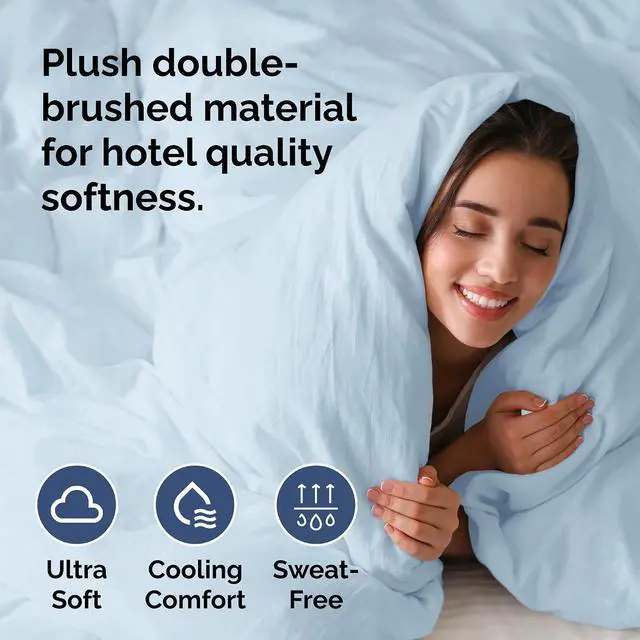 Alt view image 3 of 7 - Duvet Cover Cal King Size Set - Extra Soft Cal King Duvet Cover 104" x 98" with 2 Pillow Shams for Women, Men, Kids & Teens - Hotel Luxury w/Zipper Closures & Ties - Comfy & Breathable (Light Blue)