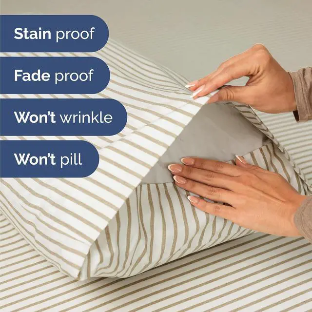 Alt view image 5 of 7 - Queen Size 4 Piece Sheet Set - Comfy Breathable & Cooling Sheets - Hotel Luxury Bed Sheets for Women & Men - Deep Pockets, Easy-Fit, Soft & Wrinkle Free Sheets - Beige Stripes Oeko-Tex Bed Sheet Set