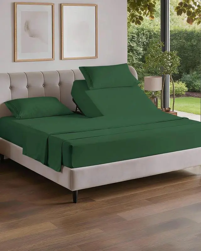 Main image of Flex Top Split Head King 4 Piece Sheet Set - Ultra-Soft, Breathable & Cooling Bed Sheets Set - Hotel Luxury Bedding for Women & Men with Deep Pockets - Wrinkle & Fade Free - Oeko-Tex - Emerald Green