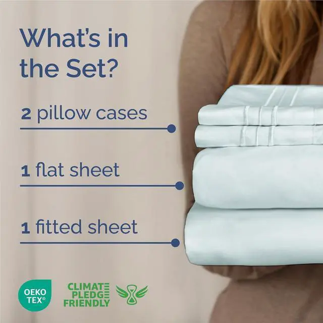 Alt view image 2 of 7 - Full Size 4 Piece Sheet Set - Comfy Breathable & Cooling Sheets - Hotel Luxury Bed Sheets for Women & Men - Deep Pockets, Easy-Fit, Extra Soft & Wrinkle Free Sheets - Ice Blue Oeko-Tex Bed Sheet Set