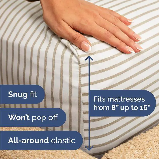 Alt view image 3 of 7 - Queen Size 4 Piece Sheet Set - Comfy Breathable & Cooling Sheets - Hotel Luxury Bed Sheets for Women & Men - Deep Pockets, Easy-Fit, Soft & Wrinkle Free Sheets - Beige Stripes Oeko-Tex Bed Sheet Set