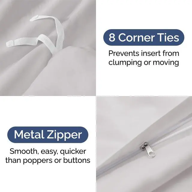 Alt view image 4 of 7 - Duvet Cover Oversized Queen Size Set - Extra Soft Oversized Queen Duvet Cover 98" x 98" with 2 Pillow Shams for Women, Men, Kids & Teens - Comfy Hotel Luxury w/ Zipper Closures & Ties (French Grey)