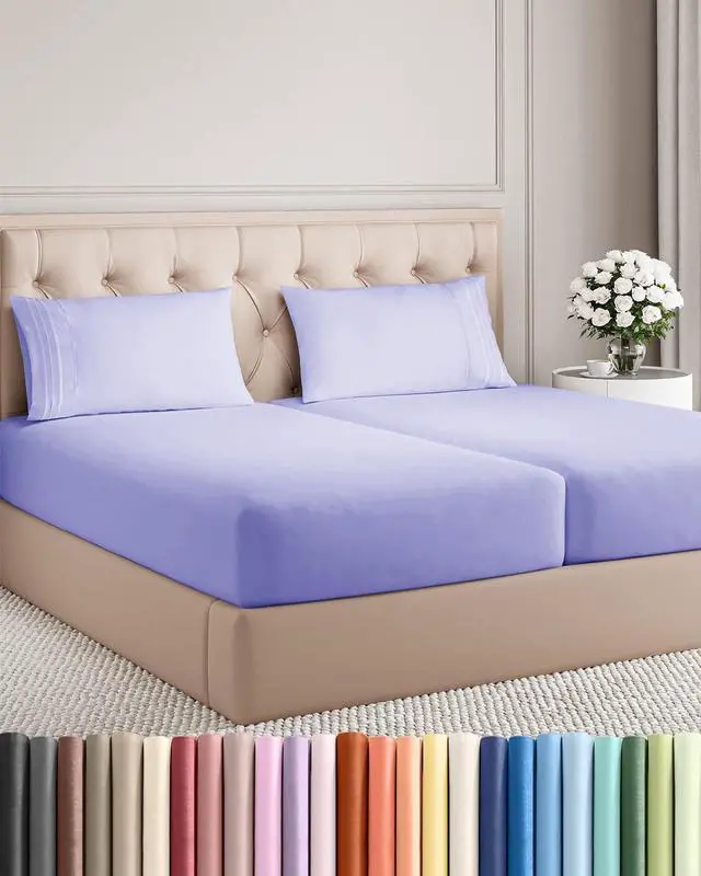 Main image of Split King Size 5 Piece Sheet Set - Comfy Breathable & Cooling Sheets - Hotel Luxury Bed Sheets for Women & Men - Deep Pockets, Easy-Fit, Soft & Wrinkle Free Sheets - Lavender Oeko-Tex Bed Sheet Set