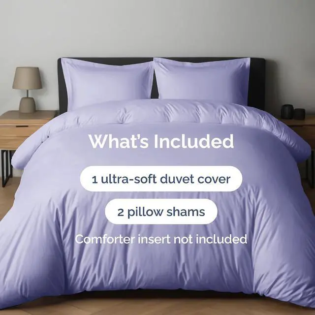 Alt view image 2 of 7 - Duvet Cover King Size Set - Extra Soft King Duvet Cover 104" x 90" with 2 Pillow Shams for Women, Men, Kids & Teens - Hotel Luxury, Easy-Care w/Zipper Closures & Ties - Comfy & Breathable (Lavender)