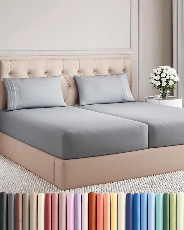 Main image of Split King Size 5 Piece Sheet Set - Comfy Breathable & Cooling Sheets - Hotel Luxury Bed Sheets for Women & Men - Deep Pockets, Easy-Fit, Soft & Wrinkle Free Sheets - Steel Blue Oeko-Tex Bed Sheet Set