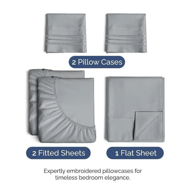 Alt view image 2 of 7 - Split King Size 5 Piece Sheet Set - Comfy Breathable & Cooling Sheets - Hotel Luxury Bed Sheets for Women & Men - Deep Pockets, Easy-Fit, Soft & Wrinkle Free Sheets - Steel Blue Oeko-Tex Bed Sheet Set