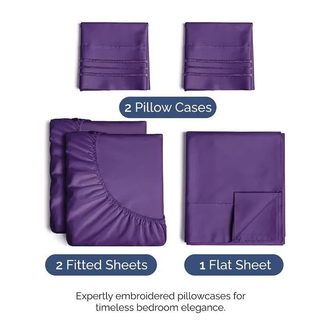 Alt view image 2 of 7 - Split King Size 5 Piece Sheet Set - Comfy Breathable & Cooling Sheets - Hotel Luxury Bed Sheets for Women & Men - Deep Pockets, Easy-Fit, Soft and Wrinkle Free Sheets - Purple Oeko-Tex Bed Sheet Set