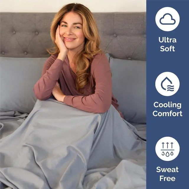 Alt view image 4 of 7 - Split King Size 5 Piece Sheet Set - Comfy Breathable & Cooling Sheets - Hotel Luxury Bed Sheets for Women & Men - Deep Pockets, Easy-Fit, Soft & Wrinkle Free Sheets - Steel Blue Oeko-Tex Bed Sheet Set