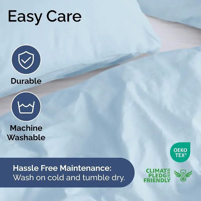 Alt view image 6 of 7 - Duvet Cover Cal King Size Set - Extra Soft Cal King Duvet Cover 104" x 98" with 2 Pillow Shams for Women, Men, Kids & Teens - Hotel Luxury w/Zipper Closures & Ties - Comfy & Breathable (Light Blue)