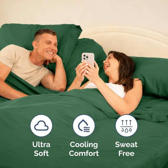 Alt view image 5 of 7 - Flex Top Split Head King 4 Piece Sheet Set - Ultra-Soft, Breathable & Cooling Bed Sheets Set - Hotel Luxury Bedding for Women & Men with Deep Pockets - Wrinkle & Fade Free - Oeko-Tex - Emerald Green