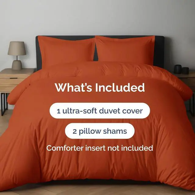 Alt view image 2 of 7 - Duvet Cover King Size Set - Extra Soft King Duvet Cover 104" x 90" with 2 Pillow Shams for Women, Men, Kids & Teens - Hotel Luxury with Zipper Closures & Ties - Comfy, Cozy & Breathable (Terracotta)