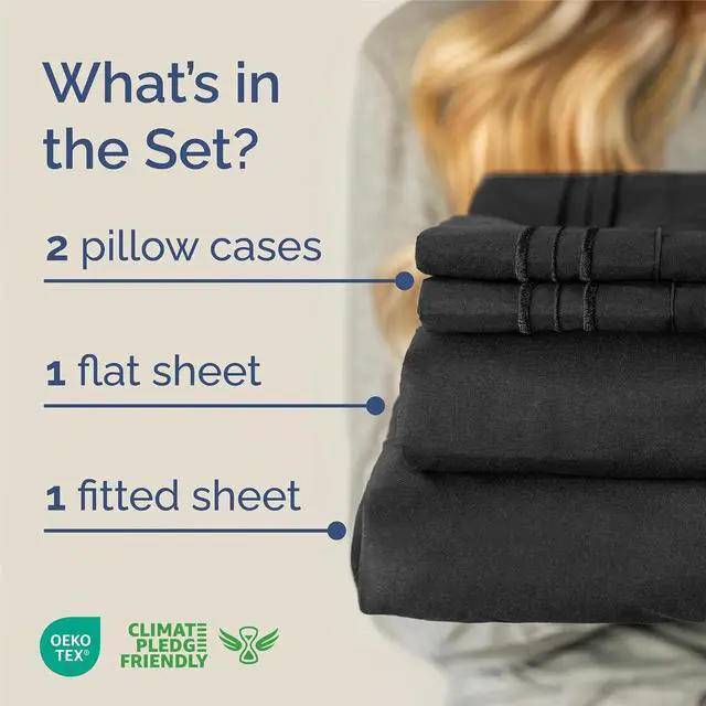 Alt view image 2 of 7 - King Size 4 Piece Sheet Set - Comfy Breathable & Cooling Sheets - Hotel Luxury Bed Sheets for Women & Men - Deep Pockets, Easy-Fit, Extra Soft and Wrinkle Free Sheets - Black Oeko-Tex Bed Sheet Set