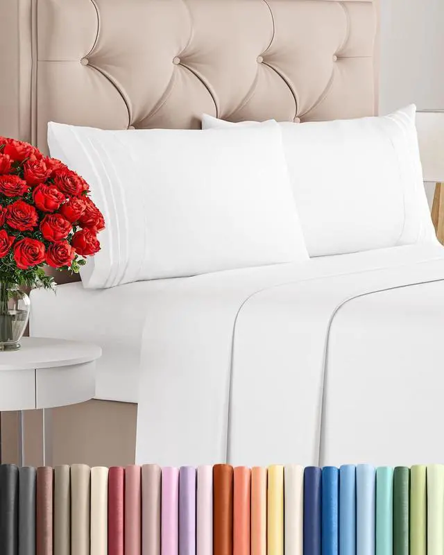 Main image of Queen Size 4 Piece Sheet Set - Comfy Breathable & Cooling Sheets - Hotel Luxury Bed Sheets for Women & Men - Deep Pockets, Easy-Fit, Extra Soft and Wrinkle Free Sheets - White Oeko-Tex Bed Sheet Set