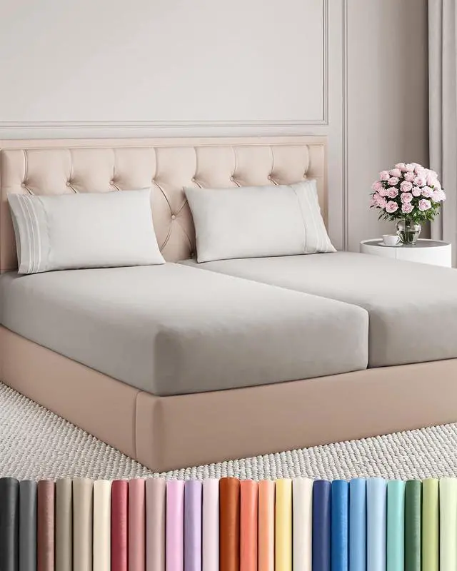 Main image of Split King Size 5 Piece Sheet Set - Comfy Breathable & Cooling Sheets - Hotel Luxury Bed Sheets for Women & Men - Deep Pockets, Easy-Fit, Soft & Wrinkle Free Sheets - French Grey Oeko-Tex Bed Sheets