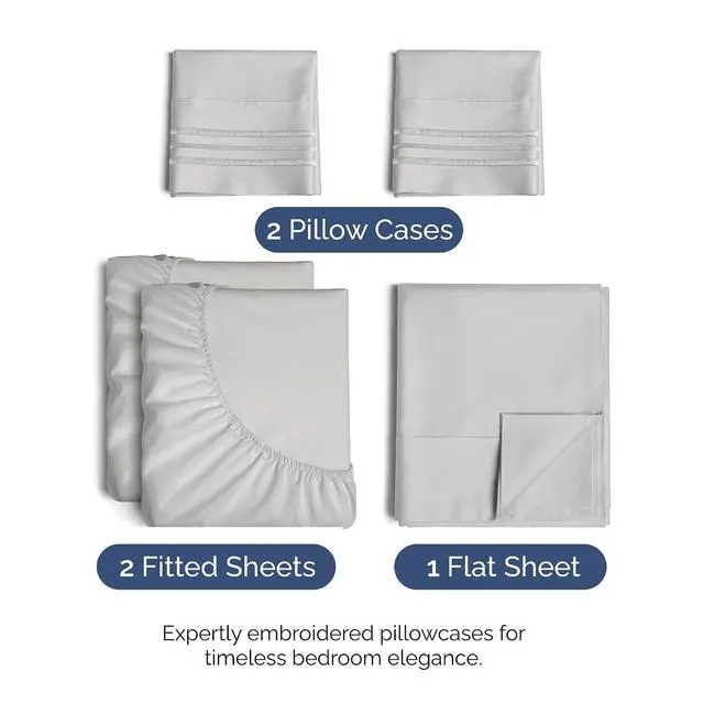 Alt view image 2 of 7 - Split King Size 5 Piece Sheet Set - Comfy Breathable & Cooling Sheets - Hotel Luxury Bed Sheets for Women & Men - Deep Pockets, Easy-Fit, Soft & Wrinkle Free Sheets - French Grey Oeko-Tex Bed Sheets