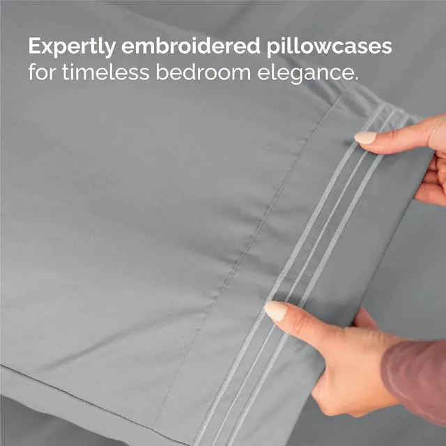Alt view image 6 of 7 - Split King Size 5 Piece Sheet Set - Comfy Breathable & Cooling Sheets - Hotel Luxury Bed Sheets for Women & Men - Deep Pockets, Easy-Fit, Soft & Wrinkle Free Sheets - Steel Blue Oeko-Tex Bed Sheet Set
