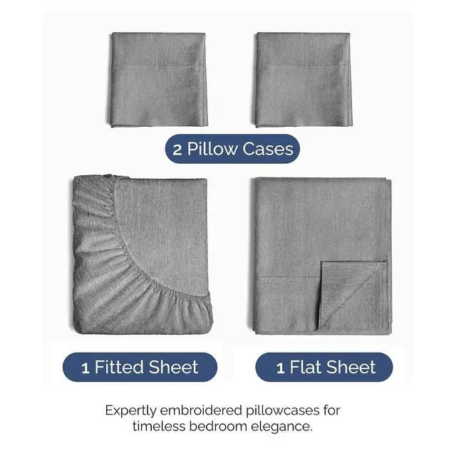Alt view image 2 of 7 - King Size 4 Piece Sheet Set - Comfy Breathable & Cooling Sheets - Hotel Luxury Bed Sheets for Women & Men - Deep Pockets, Easy-Fit, Soft & Wrinkle Free Sheets - Heathered Grey Oeko-Tex Bed Sheet Set
