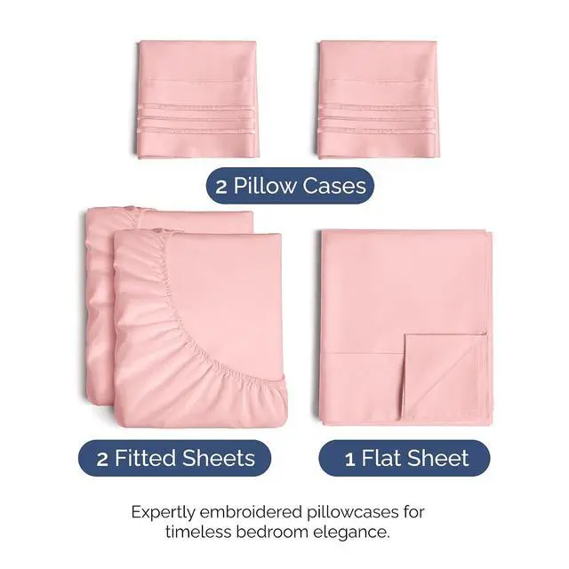 Alt view image 2 of 7 - Split King Size 5 Piece Sheet Set - Comfy Breathable & Cooling Sheets - Hotel Luxury Bed Sheets for Women & Men - Deep Pockets, Easy-Fit, Soft & Wrinkle Free Sheets - Baby Pink Oeko-Tex Bed Sheet Set