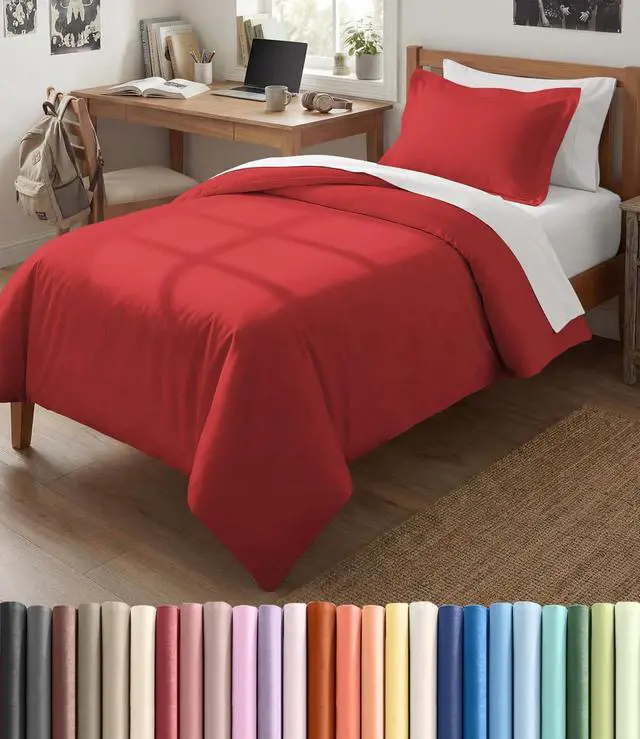 Main image of Duvet Cover Twin/Twin XL Size Set - Extra Soft Twin/Twin XL Duvet Cover 68" x 90" with 1 Pillow Sham for Women, Men, Kids & Teens - Breathable, Easy-Care & Fade Free w/Zipper Closures & Ties (Red)
