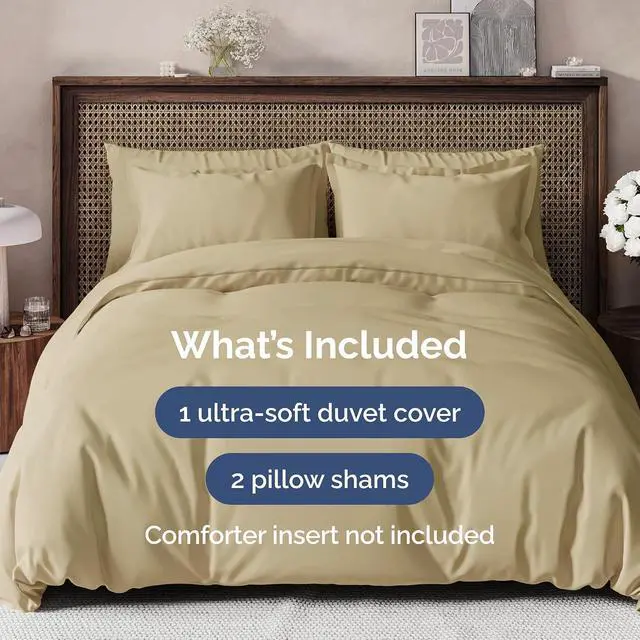 Alt view image 2 of 7 - Duvet Cover Queen Size Set - Extra Soft Queen Duvet Cover 90" x 90" with 2 Pillow Shams for Women, Men, Kids & Teens - Hotel Luxury, Easy-Care w/ Zipper Closures & Ties - Comfy and Breathable (Beige)