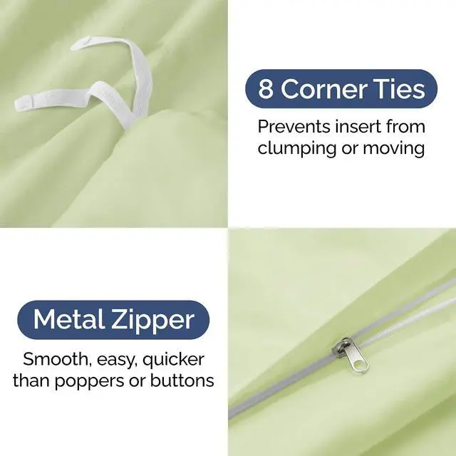 Alt view image 4 of 7 - Duvet Cover Queen Size Set - Extra Soft Queen Duvet Cover 90" x 90" with 2 Pillow Shams for Women, Men, Kids & Teens - Hotel Luxury w/Zipper Closures & Ties - Comfy & Breathable (Light Sage Green)