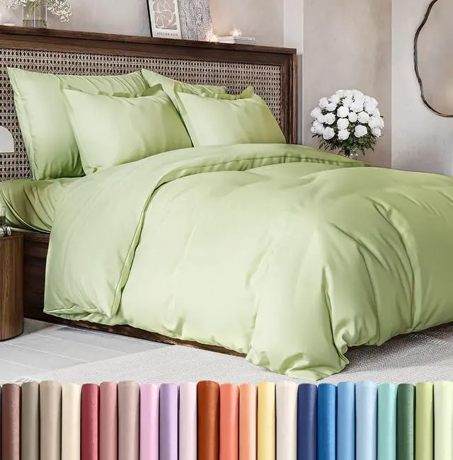 Main image of Duvet Cover Queen Size Set - Extra Soft Queen Duvet Cover 90" x 90" with 2 Pillow Shams for Women, Men, Kids & Teens - Hotel Luxury w/Zipper Closures & Ties - Comfy & Breathable (Light Sage Green)