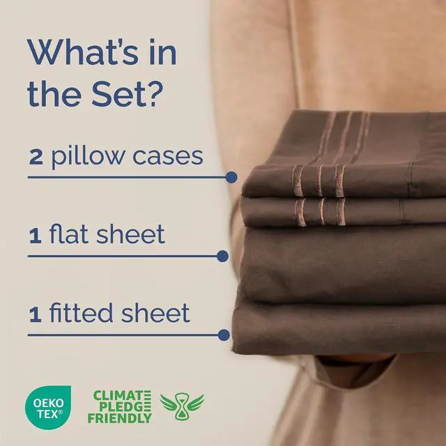 Alt view image 2 of 7 - Queen Size 4 Piece Sheet Set - Comfy Breathable & Cooling Sheets - Hotel Luxury Bed Sheets for Women & Men - Deep Pockets, Easy-Fit, Extra Soft and Wrinkle Free Sheets - Brown Oeko-Tex Bed Sheet Set