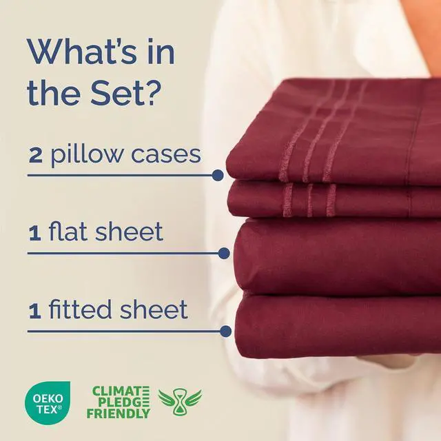 Alt view image 2 of 7 - Cal King Size 4 Piece Sheet Set - Comfy Breathable & Cooling Sheets - Hotel Luxury Bed Sheets for Women & Men - Deep Pockets, Easy-Fit, Soft and Wrinkle Free Sheets - Burgundy Oeko-Tex Bed Sheet Set